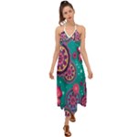 Floral Pattern Abstract Colorful Flow Oriental Spring Summer Halter Tie Back Dress 
