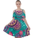 Floral Pattern Abstract Colorful Flow Oriental Spring Summer Cut Out Shoulders Chiffon Dress