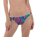 Floral Pattern Abstract Colorful Flow Oriental Spring Summer Ring Detail Bikini Bottoms