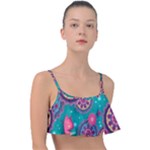 Floral Pattern Abstract Colorful Flow Oriental Spring Summer Frill Bikini Top
