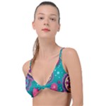 Floral Pattern Abstract Colorful Flow Oriental Spring Summer Knot Up Bikini Top