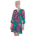 Floral Pattern Abstract Colorful Flow Oriental Spring Summer Open Neck Shift Dress