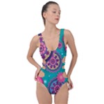 Floral Pattern Abstract Colorful Flow Oriental Spring Summer Side Cut Out Swimsuit