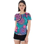 Floral Pattern Abstract Colorful Flow Oriental Spring Summer Back Cut Out Sport T-Shirt