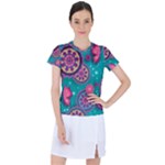 Floral Pattern Abstract Colorful Flow Oriental Spring Summer Women s Sports Top