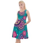 Floral Pattern Abstract Colorful Flow Oriental Spring Summer Knee Length Skater Dress With Pockets