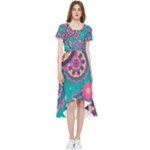 Floral Pattern Abstract Colorful Flow Oriental Spring Summer High Low Boho Dress