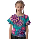 Floral Pattern Abstract Colorful Flow Oriental Spring Summer Kids  Cut Out Flutter Sleeves