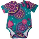 Floral Pattern Abstract Colorful Flow Oriental Spring Summer Baby Short Sleeve Bodysuit