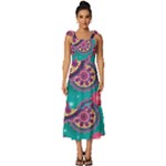 Floral Pattern Abstract Colorful Flow Oriental Spring Summer Tie-Strap Tiered Midi Chiffon Dress
