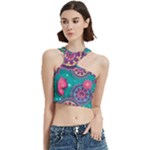 Floral Pattern Abstract Colorful Flow Oriental Spring Summer Cut Out Top