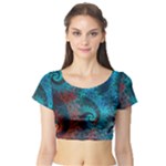 Fractal Art Spiral Ornaments Pattern Short Sleeve Crop Top