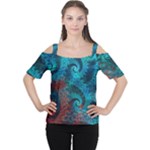 Fractal Art Spiral Ornaments Pattern Cutout Shoulder T-Shirt