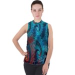 Fractal Art Spiral Ornaments Pattern Mock Neck Chiffon Sleeveless Top