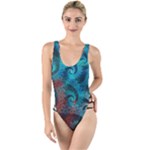 Fractal Art Spiral Ornaments Pattern High Leg Strappy Swimsuit