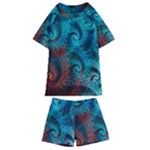 Fractal Art Spiral Ornaments Pattern Kids  Swim T-Shirt and Shorts Set