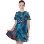 Fractal Art Spiral Ornaments Pattern Short Sleeve Shoulder Cut Out Dress 