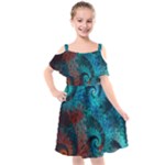 Fractal Art Spiral Ornaments Pattern Kids  Cut Out Shoulders Chiffon Dress