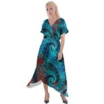 Fractal Art Spiral Ornaments Pattern Cross Front Sharkbite Hem Maxi Dress