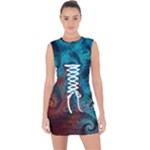 Fractal Art Spiral Ornaments Pattern Lace Up Front Bodycon Dress