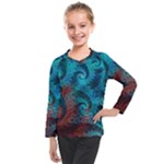 Fractal Art Spiral Ornaments Pattern Kids  Long Mesh T-Shirt