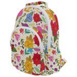 Colorful Flowers Pattern Rounded Multi Pocket Backpack