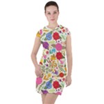 Colorful Flowers Pattern Drawstring Hooded Dress