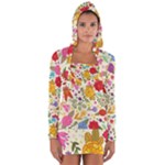 Colorful Flowers Pattern Long Sleeve Hooded T-shirt