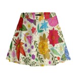 Colorful Flowers Pattern Mini Flare Skirt