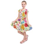 Colorful Flowers Pattern Kids  Short Sleeve Dress
