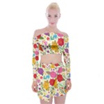 Colorful Flowers Pattern Off Shoulder Top with Mini Skirt Set