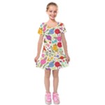 Colorful Flowers Pattern Kids  Short Sleeve Velvet Dress