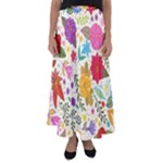 Colorful Flowers Pattern Flared Maxi Skirt