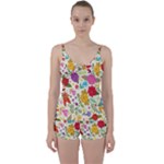 Colorful Flowers Pattern Tie Front Two Piece Tankini