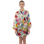 Colorful Flowers Pattern Long Sleeve Satin Kimono