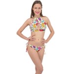 Colorful Flowers Pattern Cross Front Halter Bikini Set