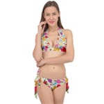 Colorful Flowers Pattern Tie It Up Bikini Set