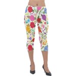 Colorful Flowers Pattern Lightweight Velour Capri Leggings 