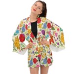 Colorful Flowers Pattern Long Sleeve Kimono