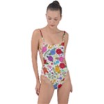 Colorful Flowers Pattern Tie Strap One Piece Swimsuit
