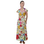 Colorful Flowers Pattern Flutter Sleeve Maxi Dress