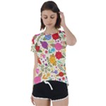 Colorful Flowers Pattern Short Sleeve Open Back T-Shirt