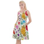 Colorful Flowers Pattern Knee Length Skater Dress With Pockets