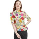 Colorful Flowers Pattern Frill Neck Blouse