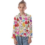 Colorful Flowers Pattern Kids  Frill Detail T-Shirt