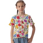 Colorful Flowers Pattern Kids  Cuff Sleeve Scrunch Bottom T-Shirt
