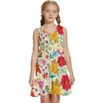 Colorful Flowers Pattern Kids  Sleeveless Tiered Mini Dress