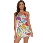 Colorful Flowers Pattern 2-in-1 Flare Activity Dress