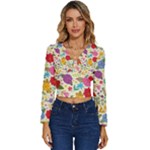 Colorful Flowers Pattern Long Sleeve V-Neck Top