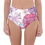 Violet Floral Pattern Reversible High-Waist Bikini Bottoms